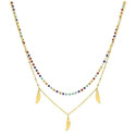 collar de acero doble piedras de colores y plumita