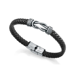 PULSERA NUDOS ACERO PIEL NEGRA