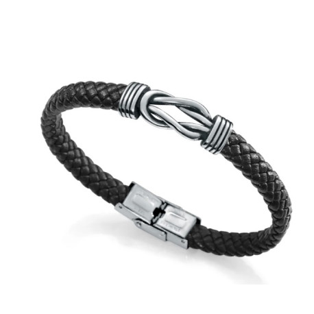 PULSERA NUDOS ACERO PIEL NEGRA