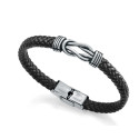 PULSERA NUDOS ACERO PIEL NEGRA
