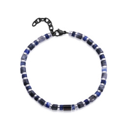 PULSERA ACERO E IP NEGRO PIEDRAS NATURALES