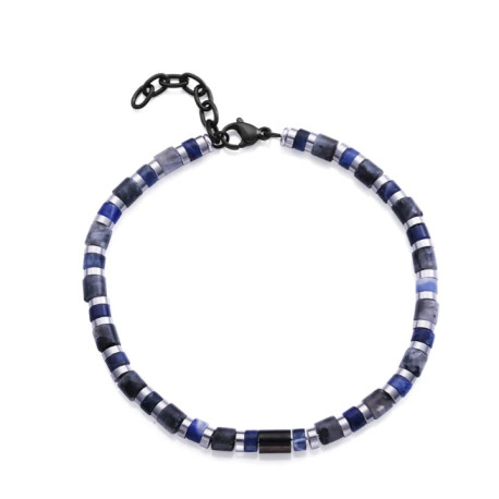 PULSERA ACERO E IP NEGRO PIEDRAS NATURALES