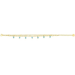 PULSERA DE ACERO DOBLE CON COLGANTES TURQUESAS
