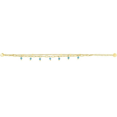 PULSERA DE ACERO DOBLE CON COLGANTES TURQUESAS
